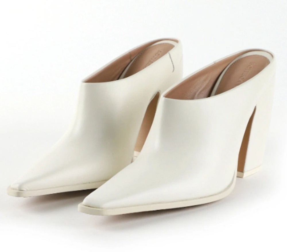 NWT Bottega Veneta Tex Leather Pointed Toe Sculptued Block Heel Mules White 41